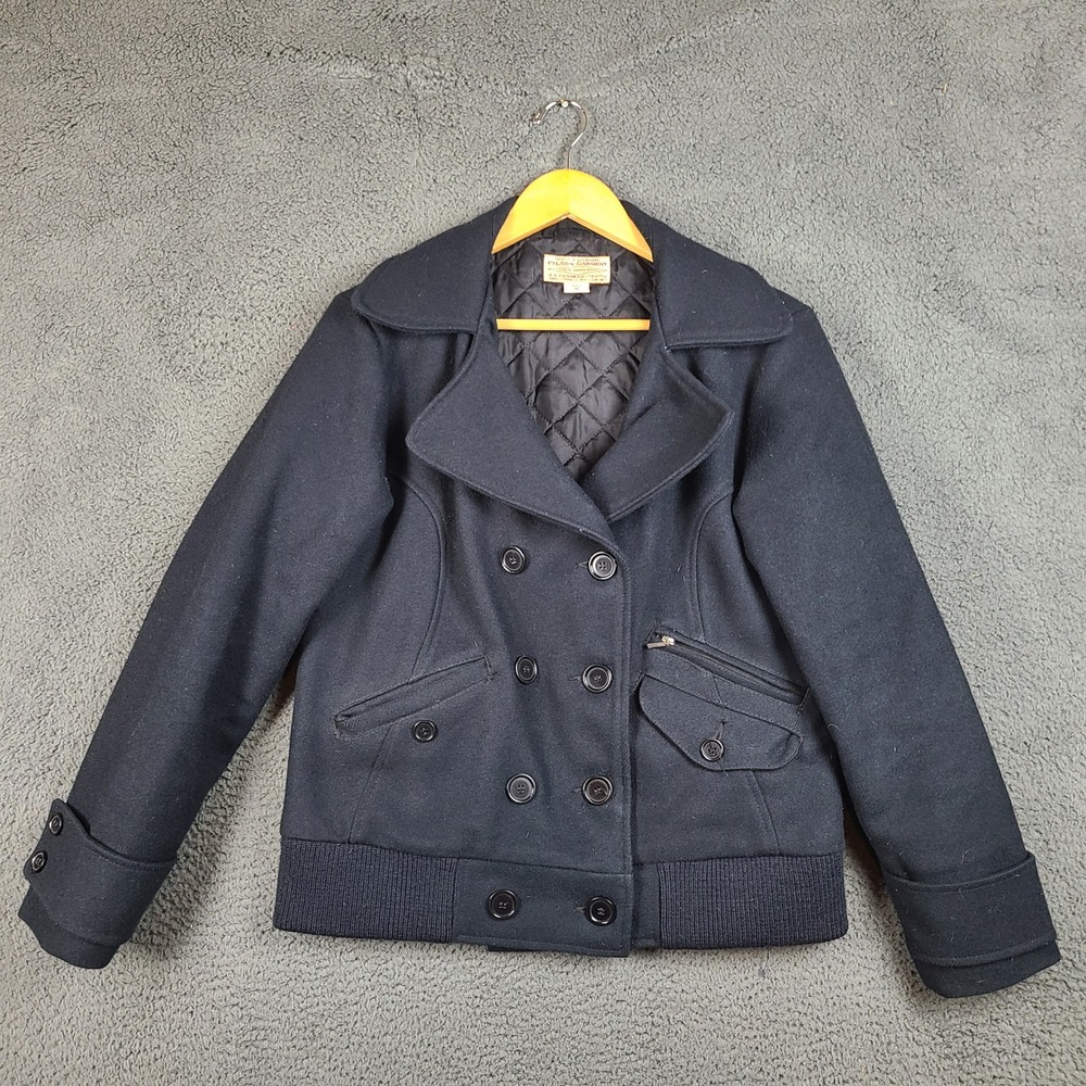 Filson 100% Virgin Wool Pea Coat Jacket Navy Made in USA 20025 Womens Medium